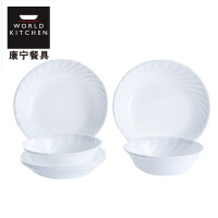 美国康宁 6头白色螺纹餐具耐热玻璃餐具碗碟套装 6头白色螺纹