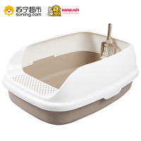 美卡（makar）半封闭式猫砂盆敞开漏砂踏板猫便盆防砂带出猫厕所 茶色中号