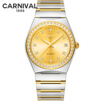 嘉年华Carnival时尚水钻手表 男士全自动机械表 男表进口Miyota机芯复古金色表商务腕表轻奢8581G 钻款间金金色面