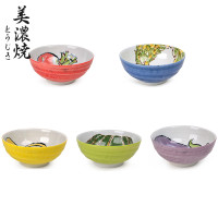 美浓烧日本进口餐具日式和风釉下彩色碗拉面碗吃饭碗家用汤碗6.3英寸（5碗装）