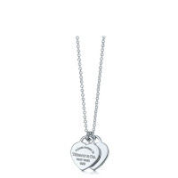 [直营]TIFFANY&CO.蒂芙尼 925银 欧美风格 女士心型吊坠项链 银色 送恋人 经典迷你双心形TY-22309307