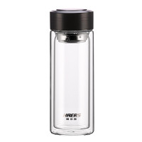 哈尔斯(HAERS)带过滤网双层透明玻璃水杯 300ml 多色