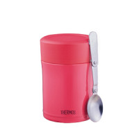 膳魔师(THERMOS) 真空不锈钢保温饭盒焖烧杯保冷食物罐带泄气阀汤勺TCLA-470S 颜色随机 西瓜红