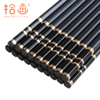 拾画 合金筷子 不锈不发霉合金筷10双装 家用酒店日式筷子 黑底金圈款24cm SK-6219