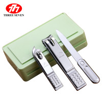 韩国777(THREE SEVEN)进口指甲刀套装3件家用指甲剪中号斜口指甲钳修甲美甲工具套装 绿色