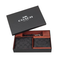COACH 蔻驰 男款礼盒 男士PVC短款礼盒装钱包钱夹 黑灰色