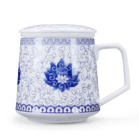 泡茶杯 陶瓷 大容量马克杯办公茶杯创意便携茶水分离过滤随手杯 凤栖梧三件套