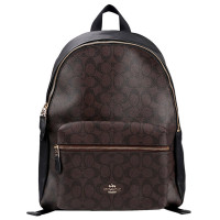 COACH 蔻驰 双肩包 欧美时尚拉链经典C logo双肩背包 深咖配黑色
