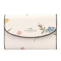 COACH 蔻驰 奢侈品 欧美时尚米白色皮革钥匙包短款女士钱包 米白色