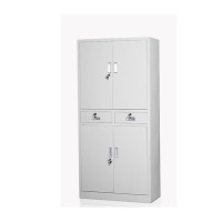 鸿业盛大简约现代大容量中二斗双节文件柜850L*390W*1800H环保喷塑储物柜加厚款可调节层板办公柜 银色