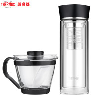 膳魔师(Thermos)膳魔師高硼硅玻璃玻璃杯子带茶漏泡茶杯商务办公隔热水杯400ml喝水杯套装 家用/办公/通用 黑色-BK 400ml*2