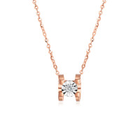 水贝珠宝(SHUIBEI JEWELRY) 18K金牛头钻石项链TPD-EM0240 2色 黄金饰品首饰锁骨链 18K玫 18K白金
