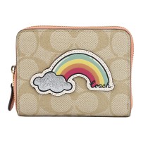 COACH 蔻驰 奢侈品 欧美时尚女士浅卡其色彩虹款人造革短款钱包钱夹 浅卡其色彩虹款