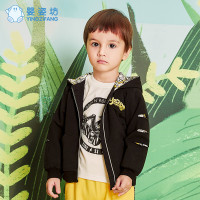 婴姿坊儿童童装外套男童连帽长袖中小童外套春装 潮 洋气 黑色 120cm