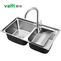 华帝(vatti)304不锈钢水槽双槽 拉丝不锈钢洗菜盆 厨房水槽 厨房洗碗盆091204(780*430*210) 091204银色