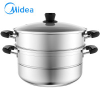 美的（Midea）26CM大口径大容量蒸锅 ZG26Z01 大双层复底 不锈钢锅 蒸笼 燃气灶电磁炉通用