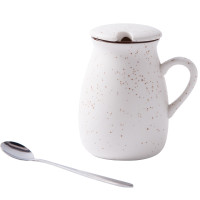 亿嘉IJARL 简约复古牛奶杯情侣马克杯咖啡杯带盖带勺早餐杯办公杯水杯子 满天星 白色 400ml