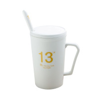 瓷魂 创意陶瓷杯子情侣水杯咖啡杯带盖带勺马克杯牛奶杯 1314白色 白色 400ml