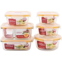 乐扣乐扣(lock&lock) 微波炉饭盒 玻璃套装保鲜盒 套装六件套 LLG429CS004 白色