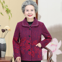 迪鲁奥（DILUAO)中老年人秋装女上衣妈妈秋冬外套农村奶奶装加绒衣服60岁70老人穿_694 梅花红色常规款(单件) XXL