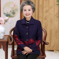 迪鲁奥（DILUAO)老太太外套女60-70岁80秋季奶奶装秋冬装加厚翻领上衣老人衣服装_528 定位花红色单件上衣 3XL建议125-135斤