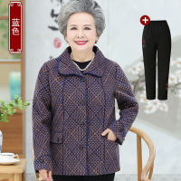 迪鲁奥（DILUAO)轻奢品质老年人外套女胖妈妈加肥加大码60-70岁奶奶装喜秋装单上衣春秋_775_369 蓝色上衣+春秋长裤 5XL建议140-155斤左右详情咨询客服