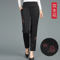 迪鲁奥（DILUAO)高端轻奢中老年女款春秋长裤老太太奶奶薄款人宽松妈妈裤子休闲外穿_199 XL(建议95-110斤) 双生花