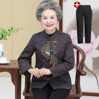迪鲁奥（DILUAO)中老年人秋装女奶奶外套妈妈唐装上衣老人衣服太太春秋60-70岁80_714 咖啡色送裤子 3XL(建议120-130斤)