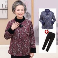 迪鲁奥（DILUAO)轻奢品质中老年人春秋女外套60-70岁唐装老太太衣服老人妈妈奶奶装秋装薄_425 4XL(建议135-145斤) 红色(上衣+裤子)
