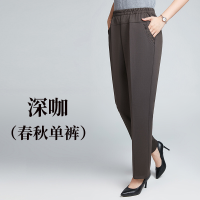 迪鲁奥（DILUAO)新款女装妈妈裤子春秋厚款外穿直筒裤中老年女裤加绒加厚高腰宽松休闲长裤_901 深咖(春秋单裤) 5XL(适合165-175斤)