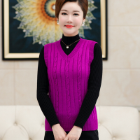 迪鲁奥（DILUAO)同款【品质女装】中老年女装针织鸡心领羊毛背心女妈妈加厚羊绒坎肩毛衣马甲_822 背心新紫色 4XL/建议160-170斤