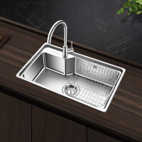 欧琳YG104水槽单槽套餐 不锈钢水槽单槽 厨房洗菜盆单槽仿手工水槽水池 JBS1T-OLYG104