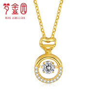 梦金园 18K金吊坠 K金镶嵌锆石灵动彩金吊坠 女士定价 K金饰品首饰 K黄