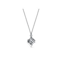 Tiffany & Co./蒂芙尼Atlas系列925银Cube罗马数字立方吊坠项链 银色