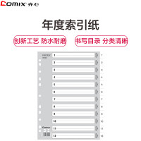 齐心(Comix)IX894 A4易分类12页索引纸3包 11孔PP纸 分类纸 塑料数字分页纸 文件索引分页