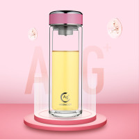 希诺银离子抗菌双层玻璃杯男女家用办公茶杯 XN-1902/1912 粉红 360ml