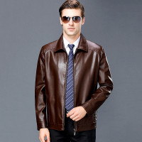 海宁真皮皮衣劲霸男装春秋冬新款中年山羊皮夹克男爸爸装棒球领外套立领夹克翻领商务休闲加大码冬装阿玛尼金利来梦特娇七匹狼男装 5179黑棕加绒翻领 XXL/185/100A