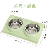 宠物喂食猫碗狗狗碗不锈钢狗盆双碗猫粮食盆食碗狗粮饭盆猫咪用品 通用型 绿色【大号】