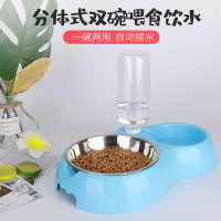 大容量自动喂食器自动饮水器猫碗狗碗双碗宠物用品喂食喝水二合一 饮水喂食 双碗大号（蓝色自带饮水器）