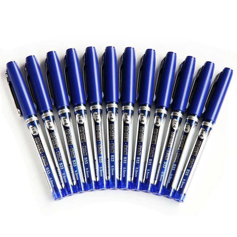 得力delis33超大容量中性笔05mm12支装蓝色