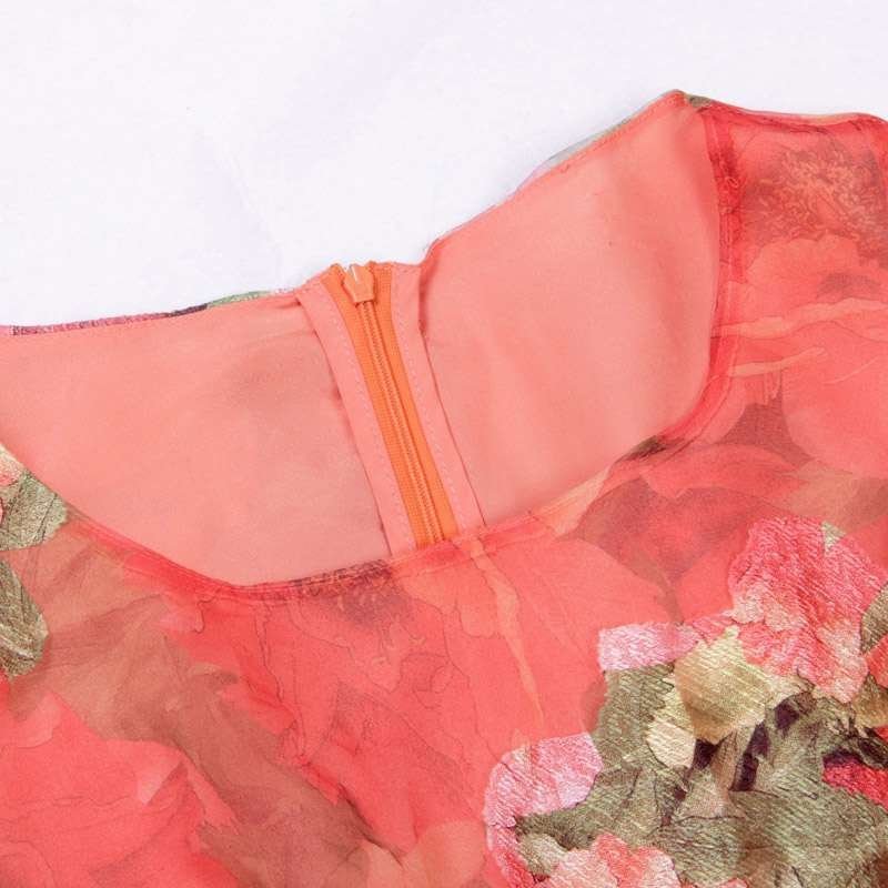 格莱美高档欧根纱织花真丝连衣裙130125