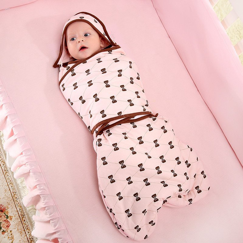 龙之涵 婴儿防惊跳睡袋 新生儿包裹式防踢被 薄厚款可选 蝴蝶结 薄款