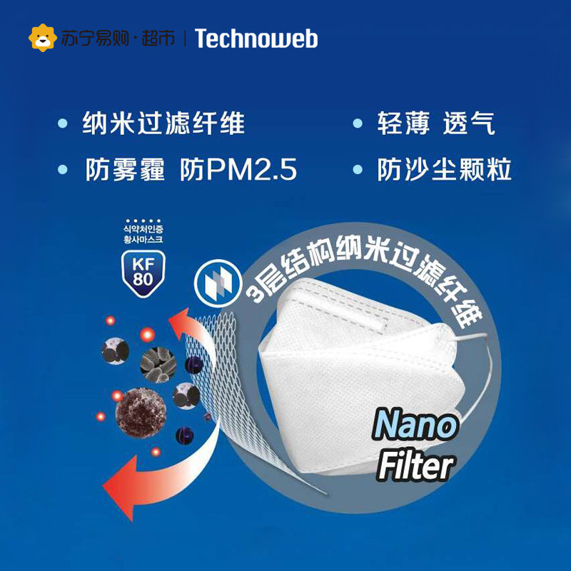 technoweb纳米抗雾霾口罩kf80 1只装 防pm2.