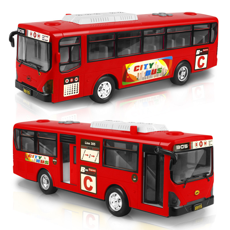 乐飞儿童音乐玩具汽车仿真双层大巴士公交车模型声光惯性车大号颜色