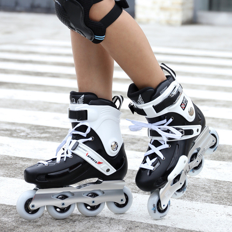 溜冰鞋成人专业单排平花轮滑花式旱冰鞋成年男女闪光直排轮 44 黑绿不