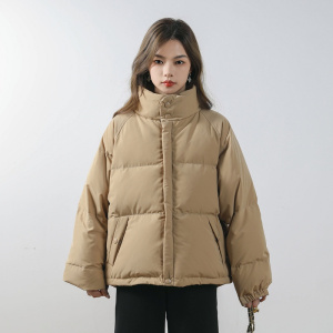 新款纯色加厚简约羽绒服女小个子白鸭绒面包服冬季外套