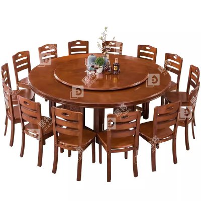 居将实木圆餐桌现代餐桌椅组合2.2米圆桌14把餐椅
