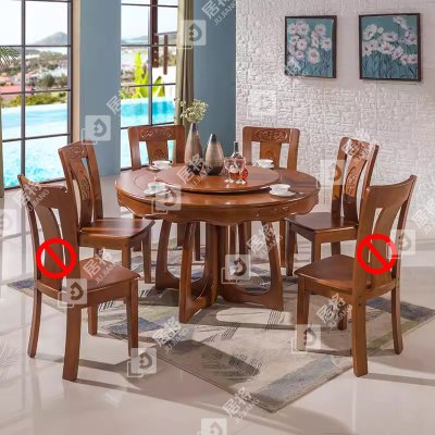 居将实木餐桌圆盘餐桌椅组合1.2米圆桌4把餐椅