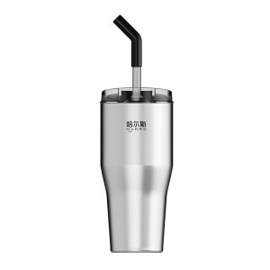 哈尔斯(HAERS)狂欢元气杯590mL男女士大容量保温杯304不锈钢吸管杯裸粉