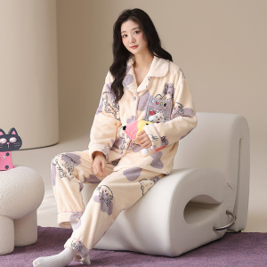 浪莎法兰绒睡衣女秋冬季加绒加厚珊瑚绒2025新款卡通可外穿家居服